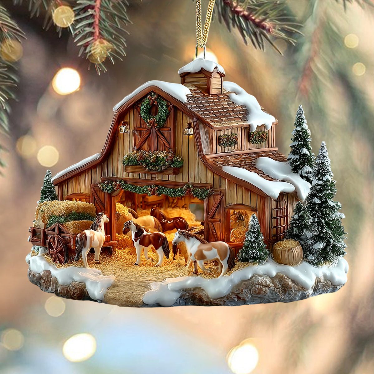 Horse Barn Christmas Ornament