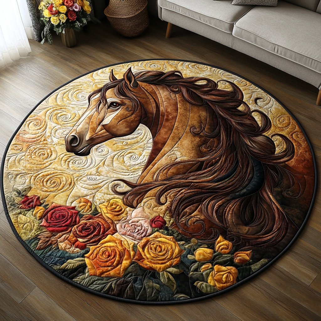 Horse Beauty Round Mat Rug - washable non-slip printed rug