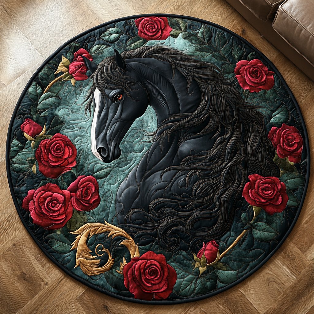 Horse Charm Round Mat Rug - washable non-slip printed rug