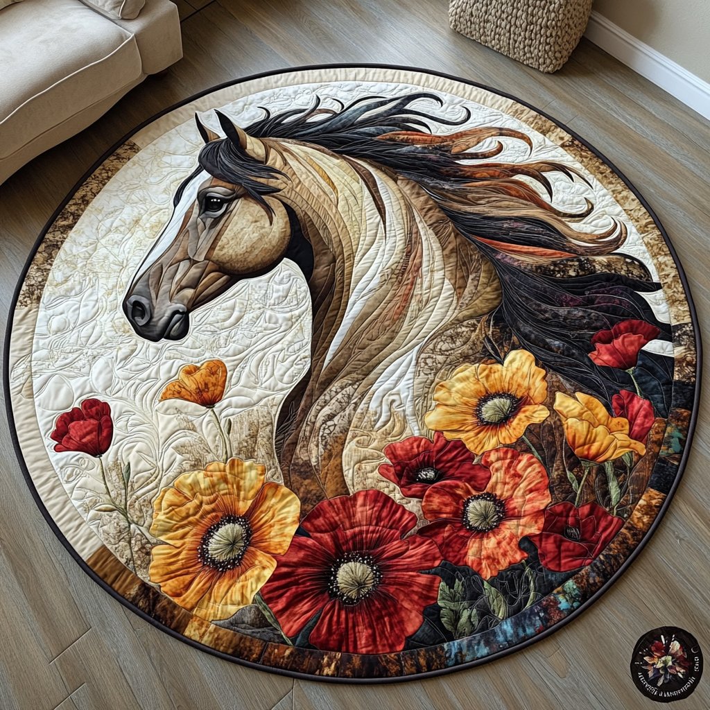 Horse Country Charm Round Mat Rug - Cute Pet Design | Animal Printed Home Decor