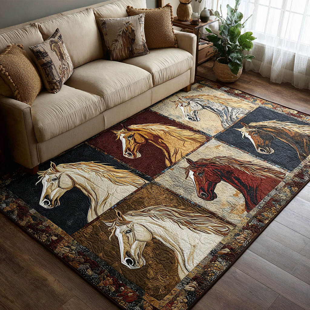 Horse Flame area rug in a living room