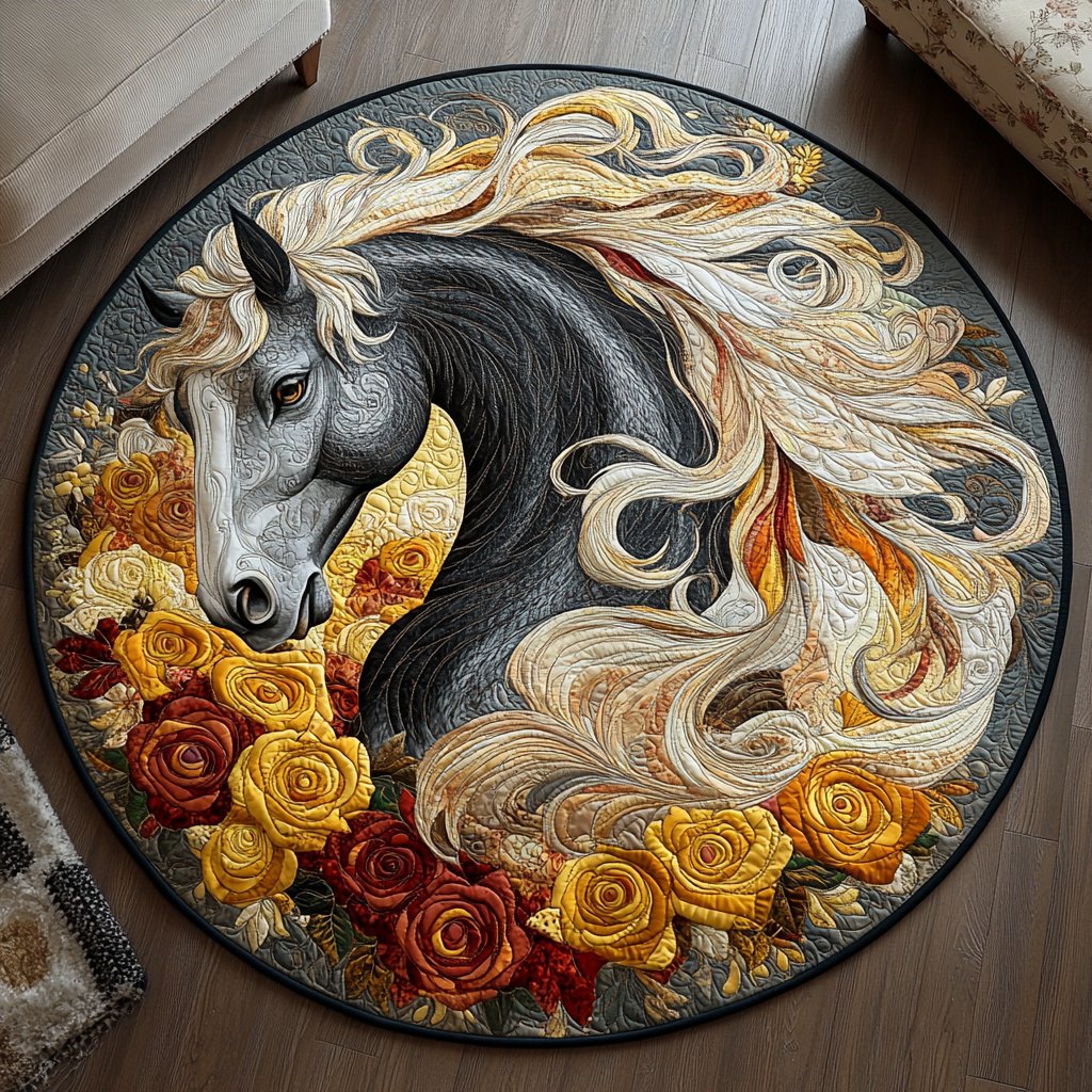 Horse Glory Round Mat Rug - Cute Pet Design | Animal Printed Home Decor