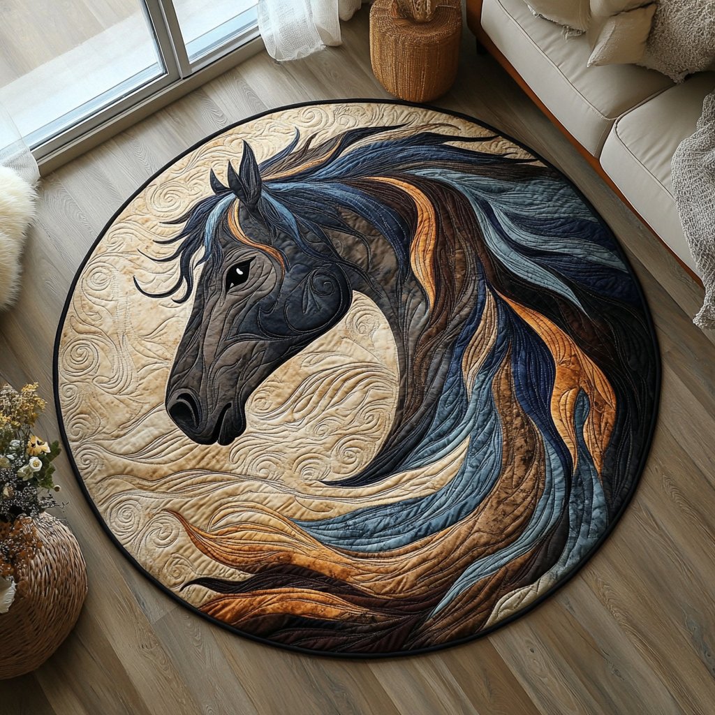 Horse Lover Dream Round Mat Rug - Cute Pet Design | Animal Printed Home Decor