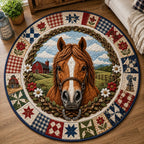Horse Ranch Round Mat Rug - Cute Animal Design | Charming Home Decor - washable non-slip printed rug