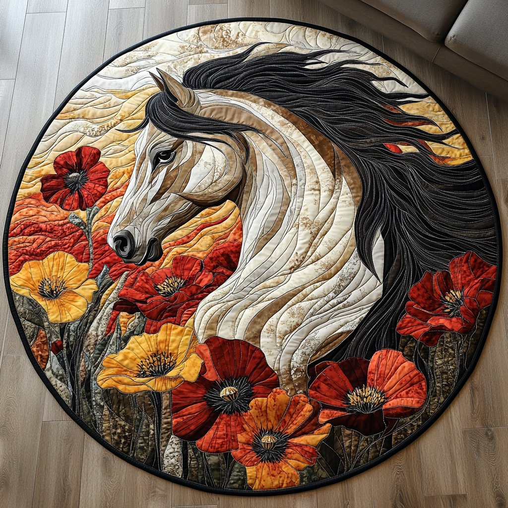 Horse Riding Round Mat Rug - washable non-slip printed rug