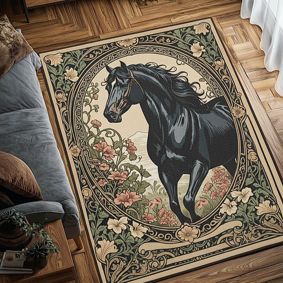 Horse Spirit area rug in a living room