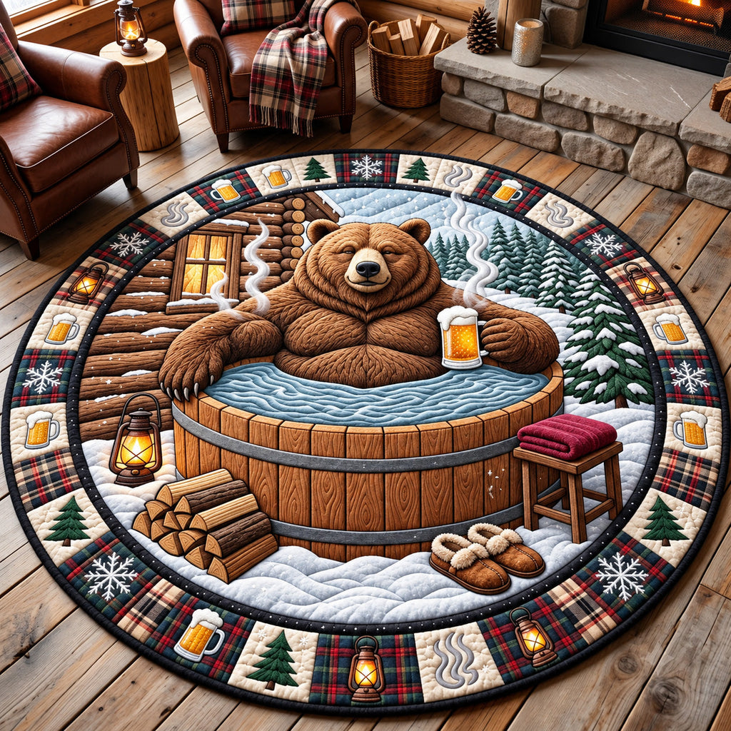 Hot Tub Bear Round Mat Rug - Cute Animal Design | Charming Home Decor - washable non-slip printed rug