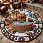 Hot Tub Bear Round Mat Rug - Cute Animal Design | Charming Home Decor - washable non-slip printed rug