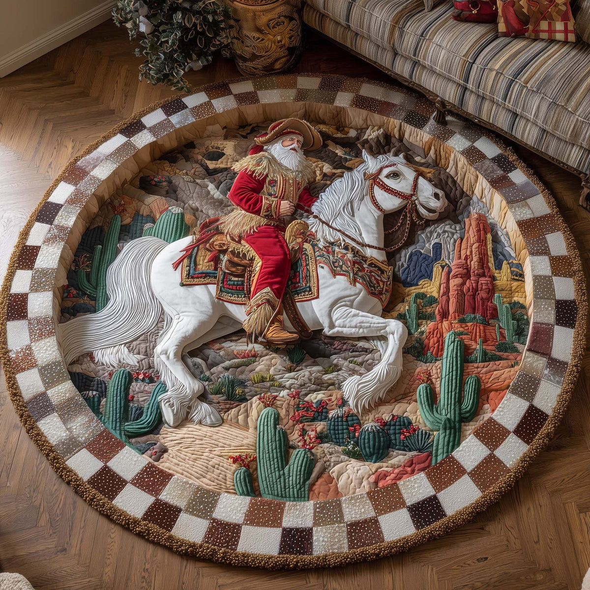 Howdy Christmas Round Mat Rug - Nature Design | Serene Home Decor