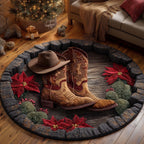 Howdy Christmas Round Mat Rug - washable non-slip printed rug