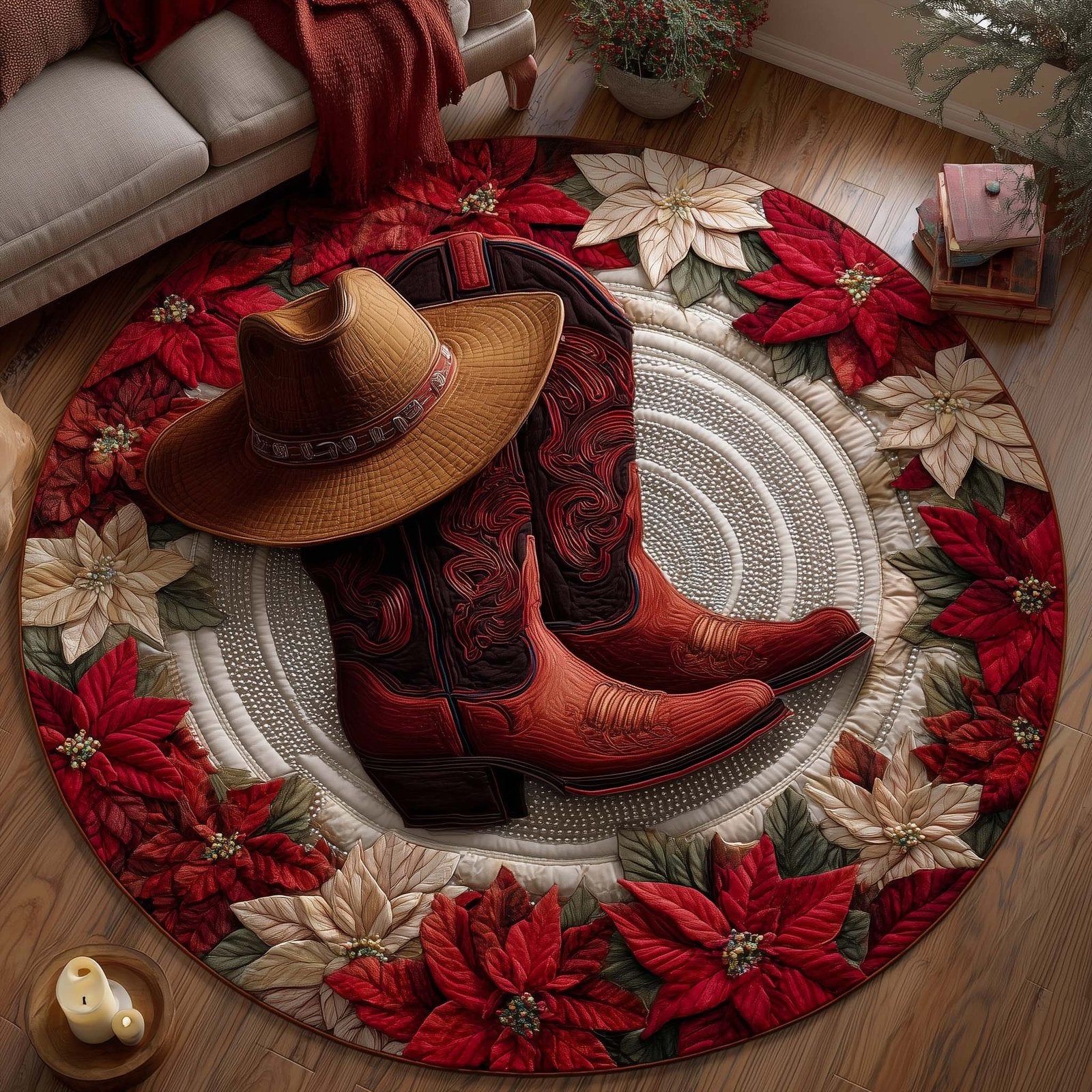 Howdy Christmas Round Mat Rug - Nature Design | Serene Home Decor