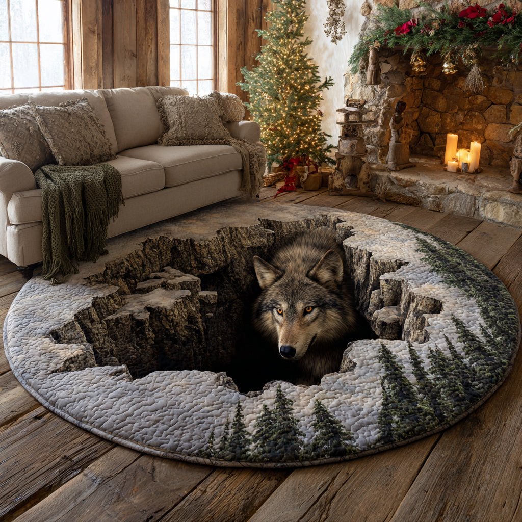 Howl Wolf Shadow Round Mat Rug - washable non-slip printed rug