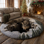 Howl Wolf Shadow Round Mat Rug - washable non-slip printed rug