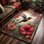 Humming Bloom area rug in a living room