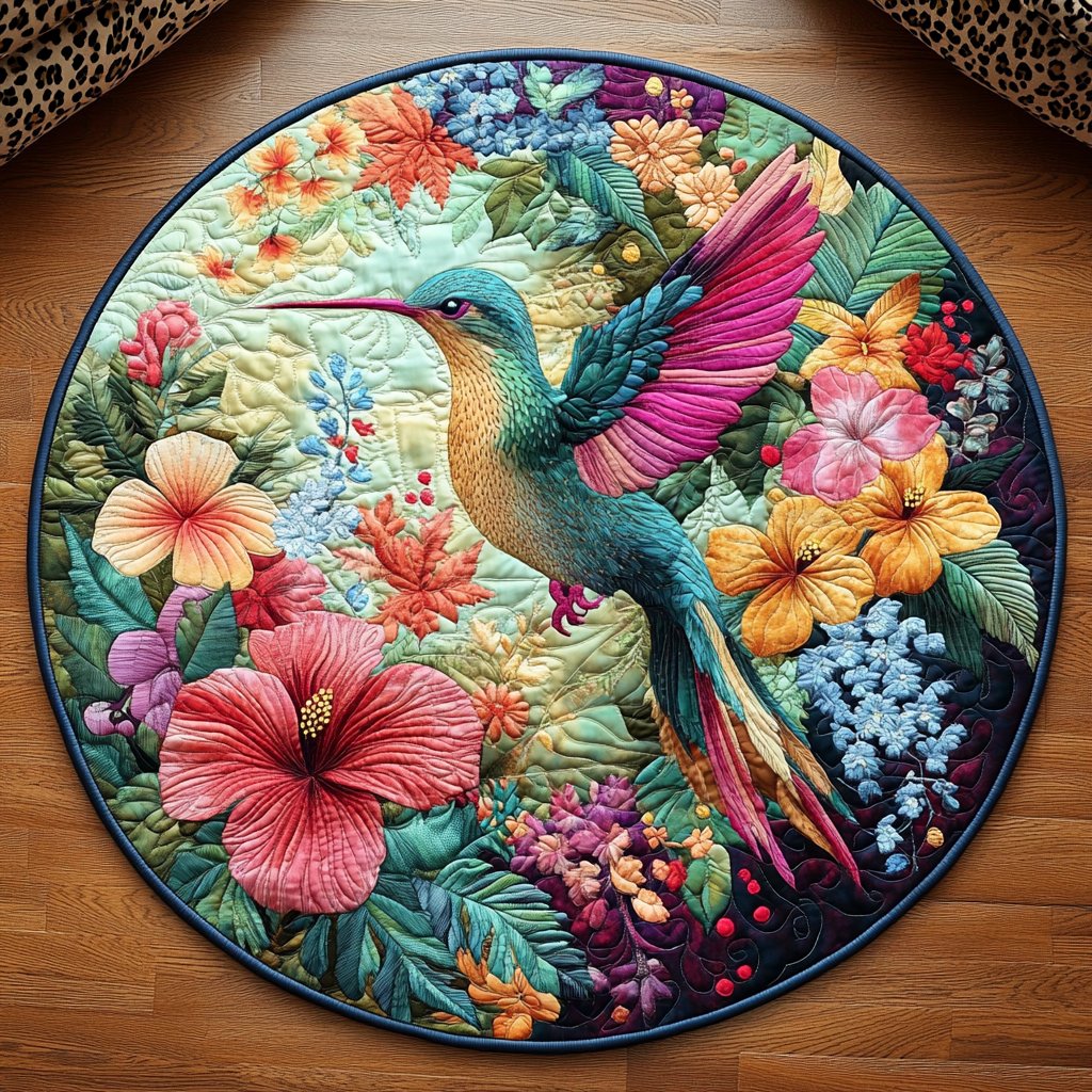 Humming Harmony Round Mat Rug - washable non-slip printed rug