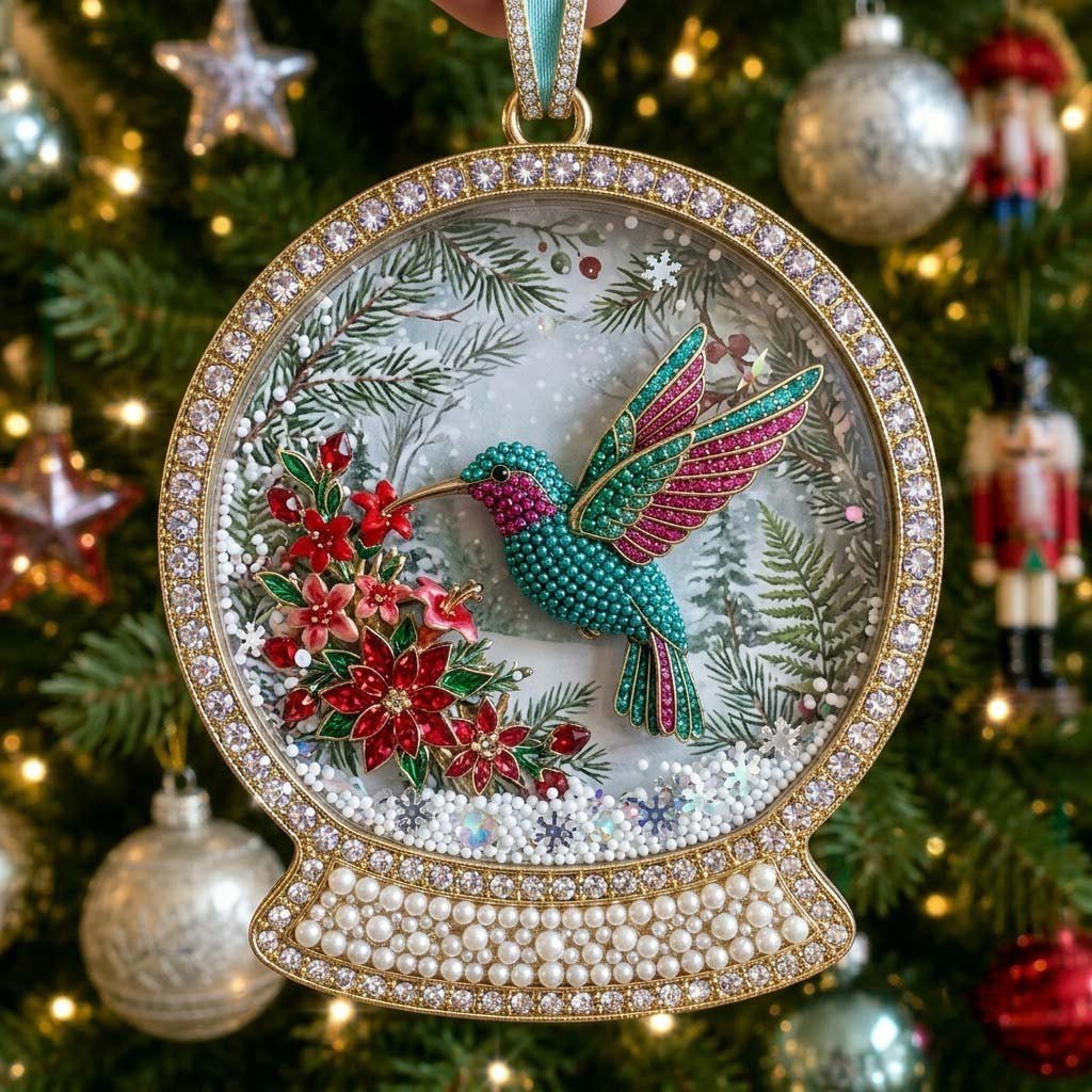 Hummingbird Garden Snow Christmas Ornament