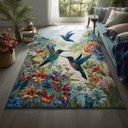Hummingbird area rug in a living room