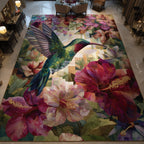 Hummingbird area rug in a living room