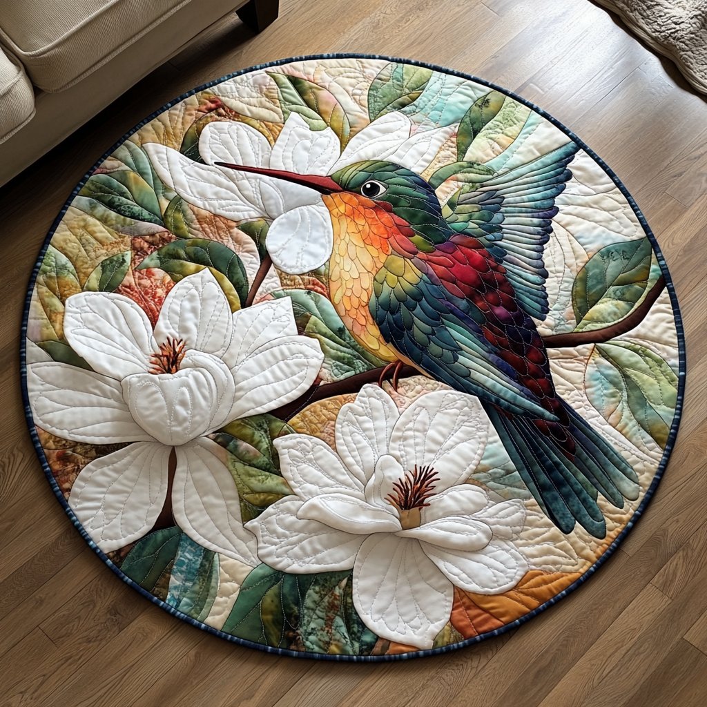 Hummingbird Bliss Round Mat Rug - washable non-slip printed rug