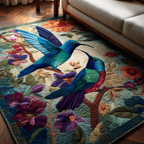Hummingbird Bloom area rug in a living room