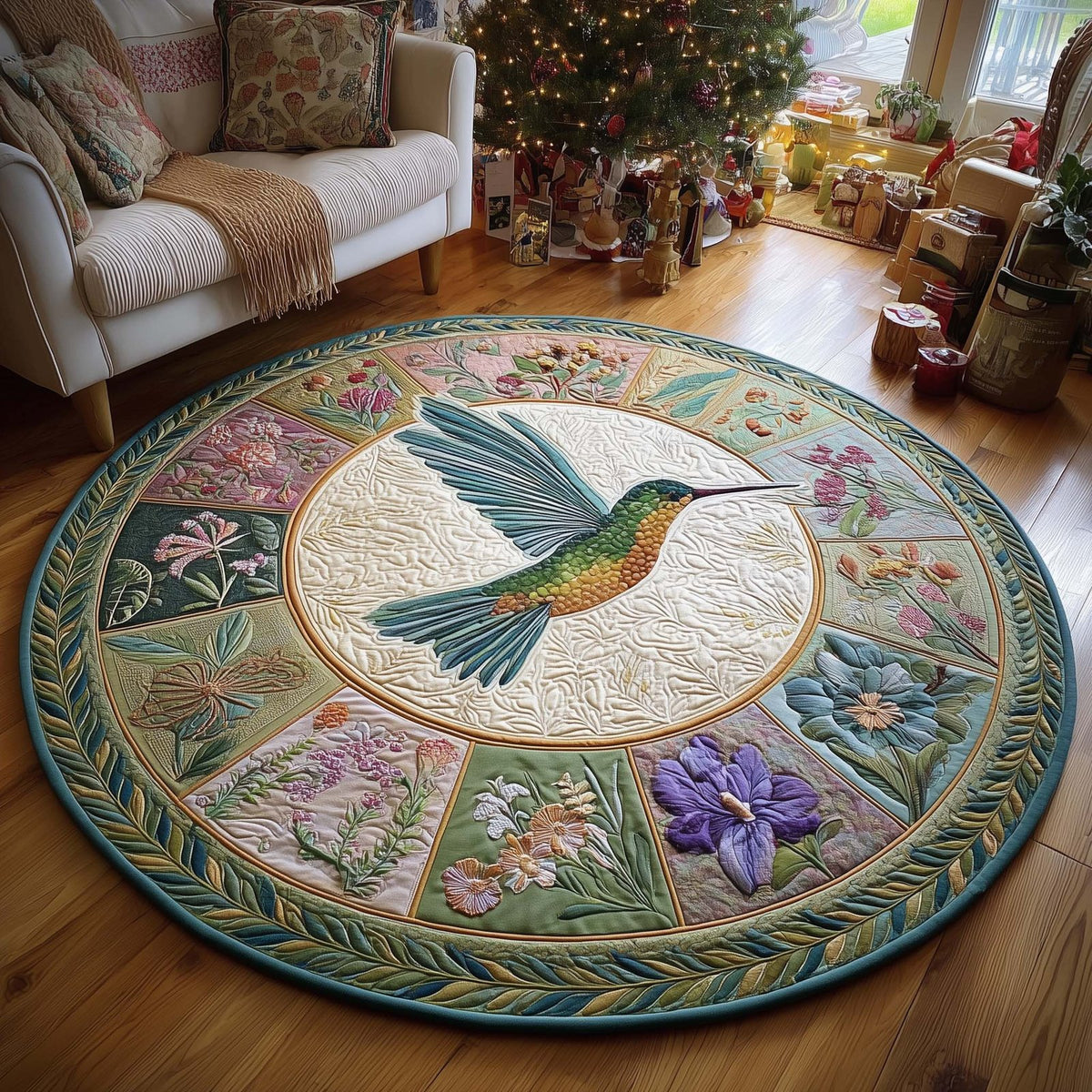 Hummingbird Blossom Round Mat Round Mat Rug - washable non-slip printed rug