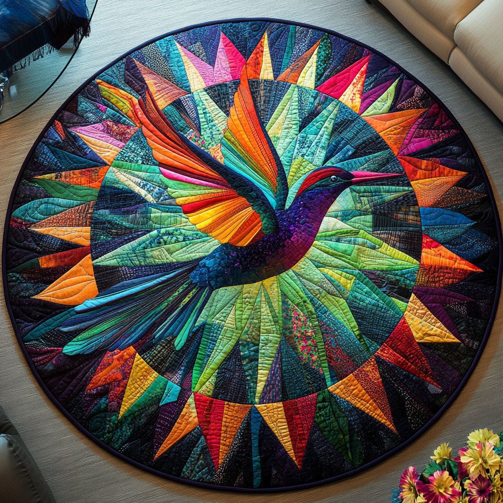 Hummingbird Delight Round Mat Rug - washable non-slip printed rug