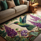 Hummingbird Dream area rug in a living room