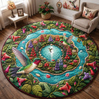 Hummingbird Flower Pond Round Mat Rug - Cute Animal Design | Charming Home Decor - washable non-slip printed rug