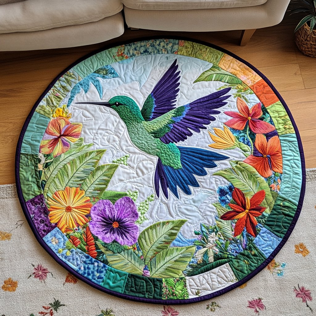 Hummingbird Harmony Round Mat Rug - Nature Design | Serene Home Decor