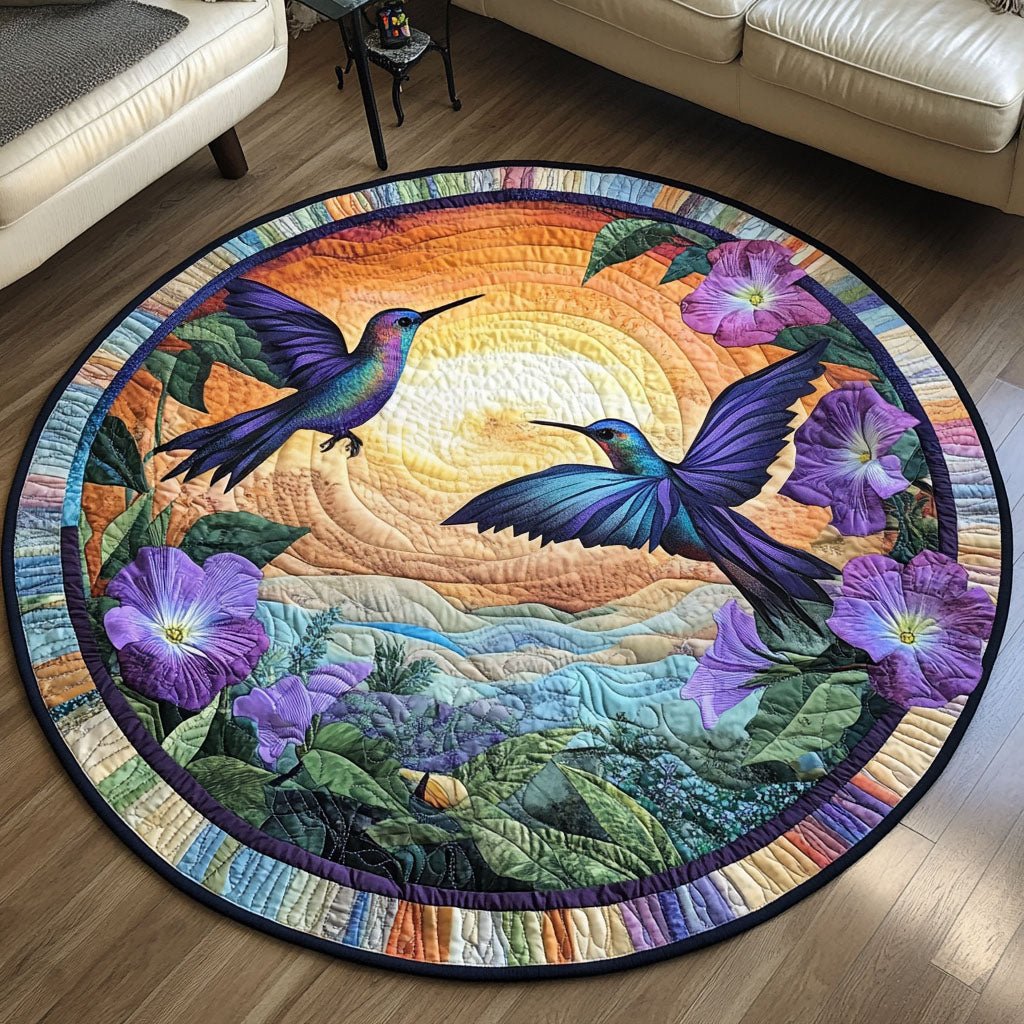 Hummingbird Harmony Round Mat Rug - washable non-slip printed rug