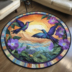 Hummingbird Harmony Round Mat Rug - washable non-slip printed rug