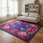 Hummingbird Haven area rug in a living room