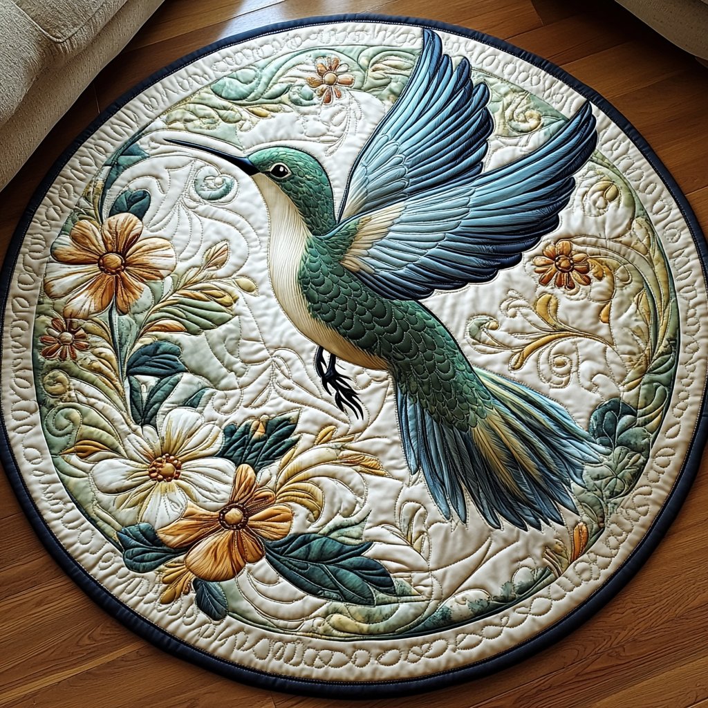 Hummingbird Haven Round Mat Rug - washable non-slip printed rug