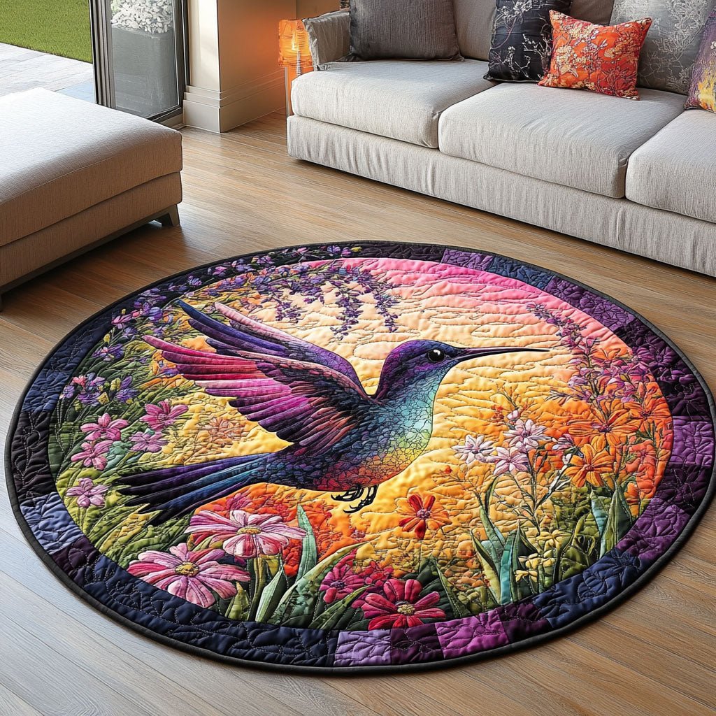 Hummingbird Hues Round Mat Rug - washable non-slip printed rug