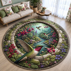 Hummingbird Secret Garden Round Mat Rug - Cute Animal Design | Charming Home Decor - washable non-slip printed rug