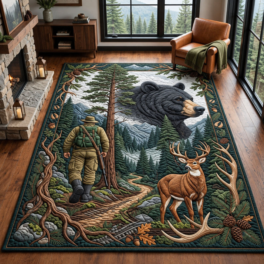 Hunter Bear And Deer area rug in a living room