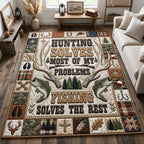 Hunting Fishing Life area rug in a living room