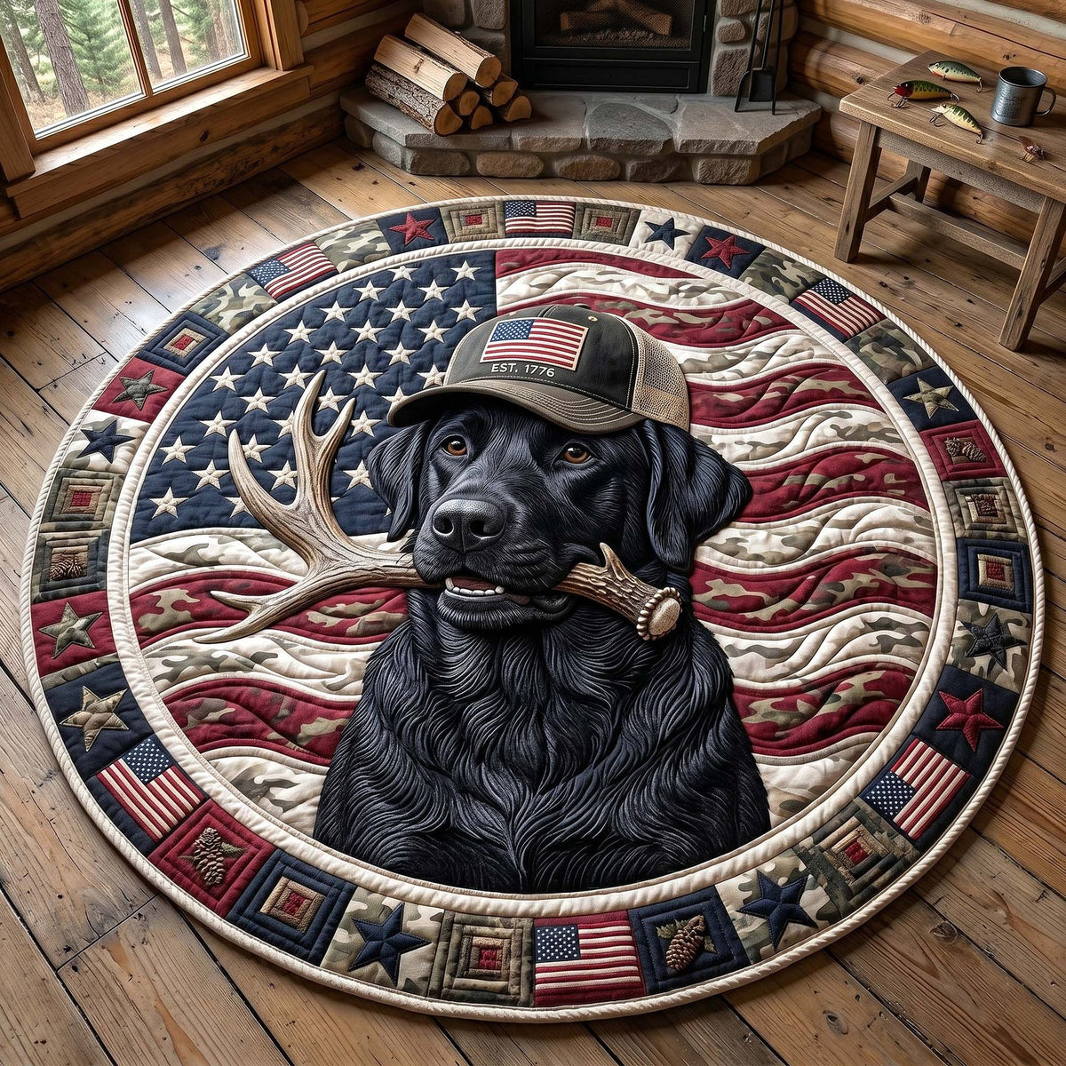 Hunting Lab Round Mat Rug - washable non-slip printed rug