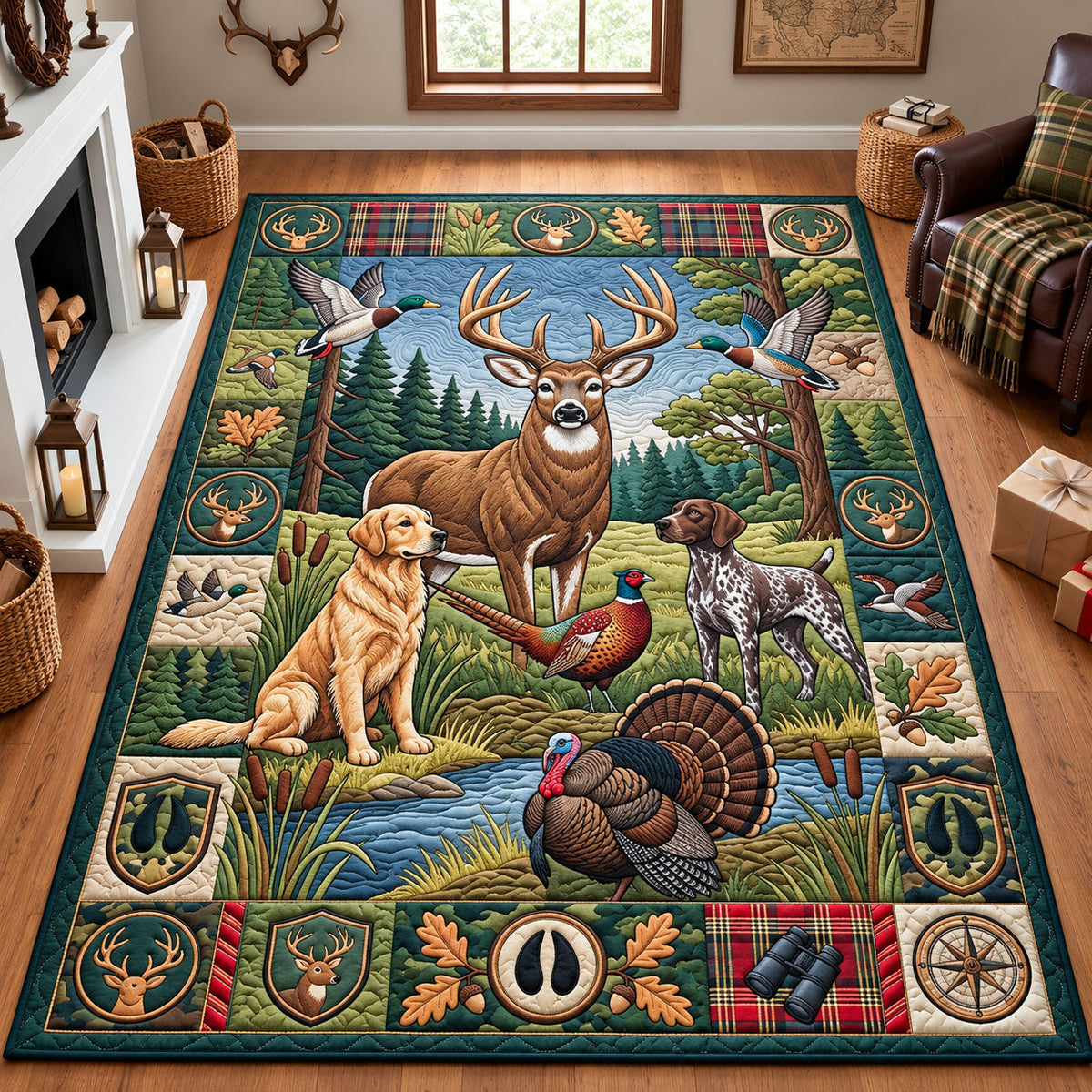 Hunting Outdoor area rug in a living room