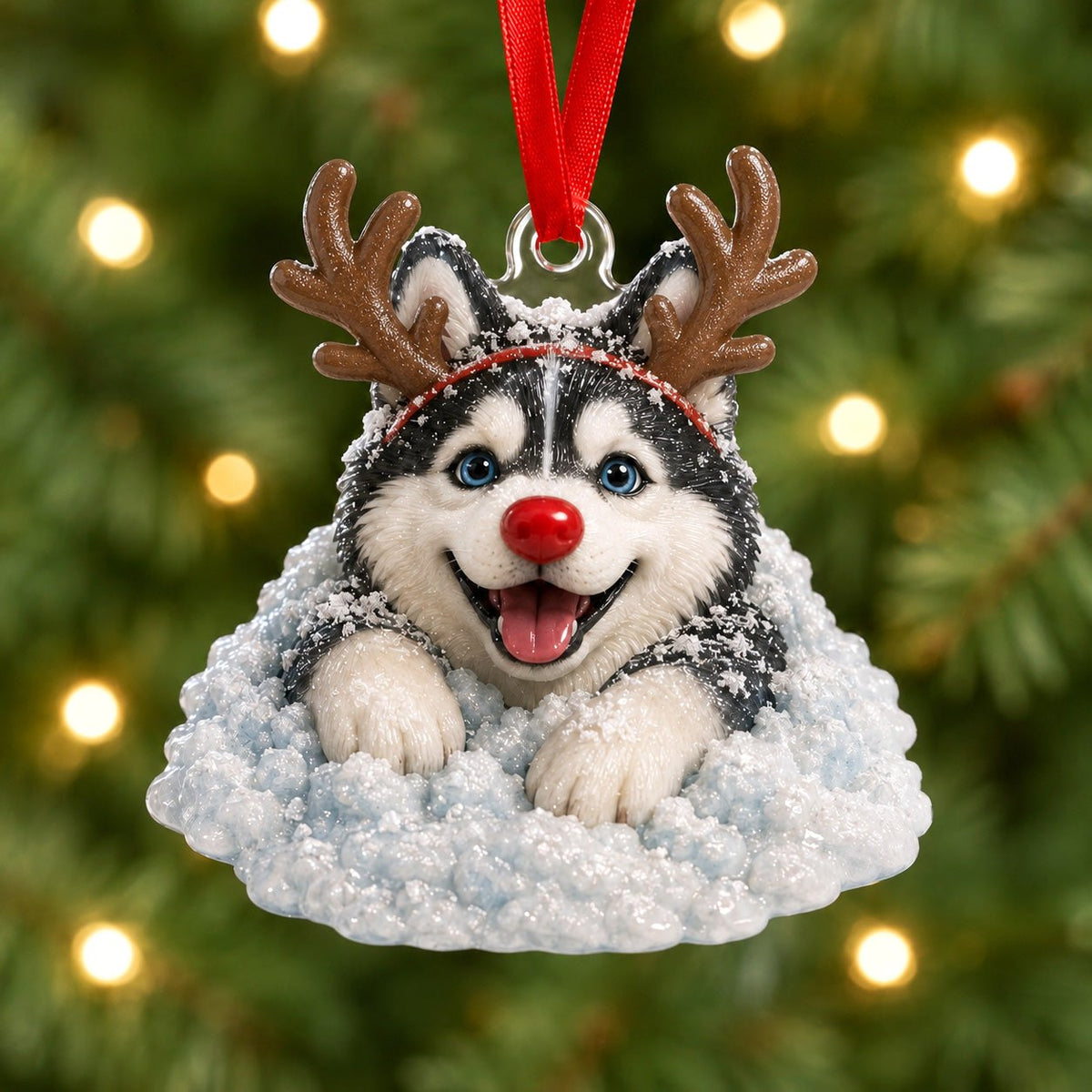 Husky Snow Reindeer Christmas Ornament