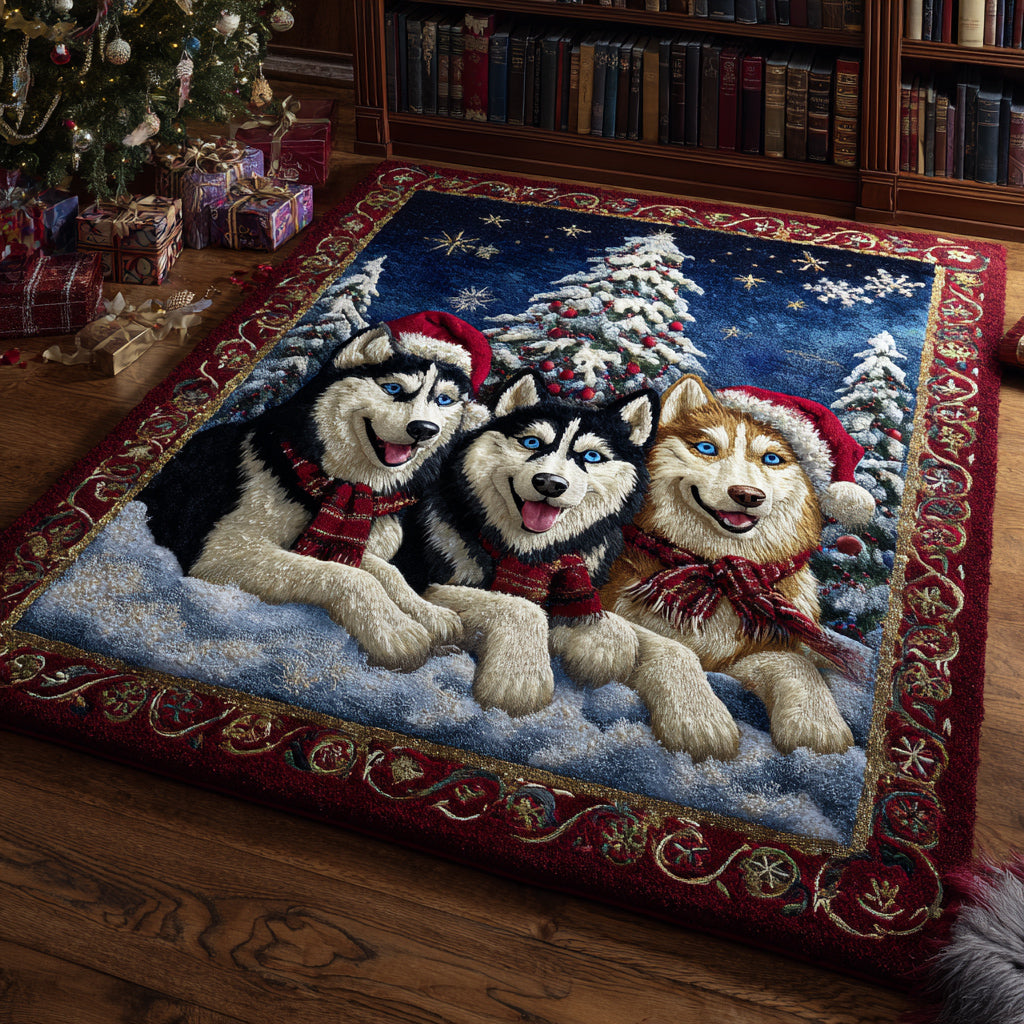 Husky Crimson Chill area rug in a living room