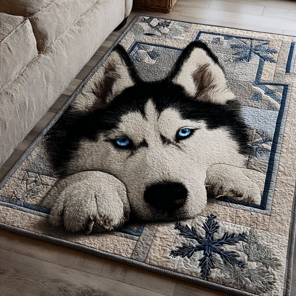 Husky Dreams area rug in a living room
