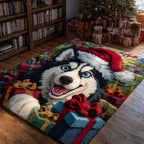Husky Festive Gifts area rug in a living room