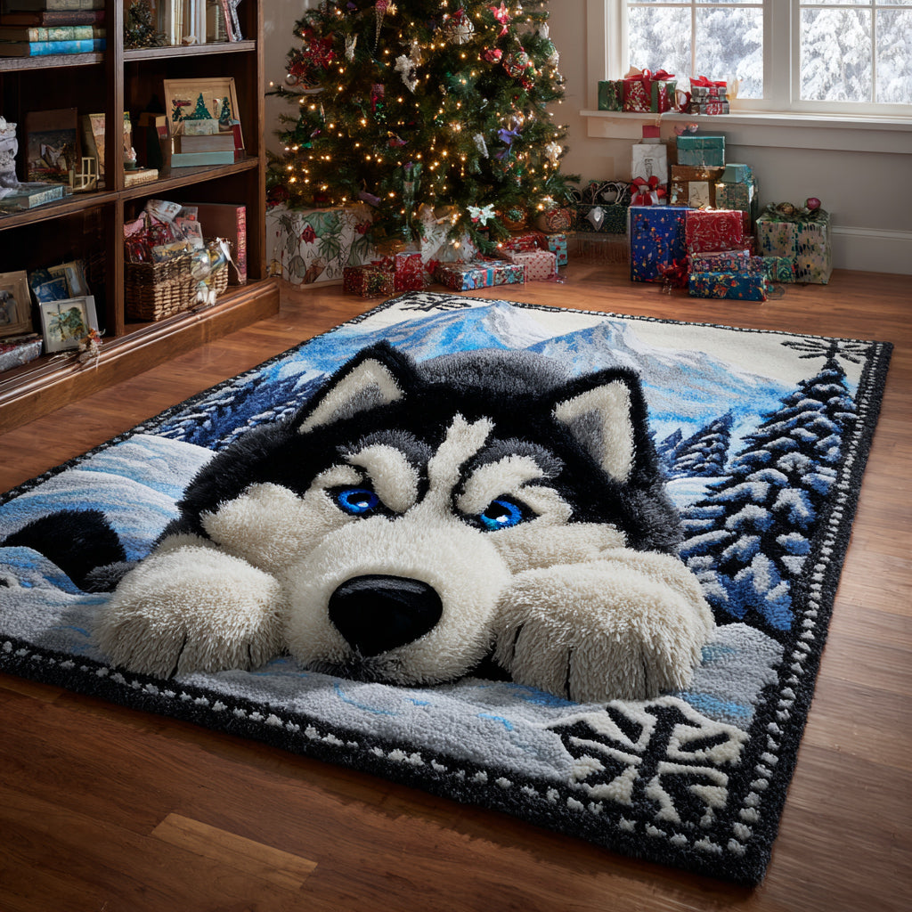 Husky Hearth Paw area rug in a living room
