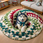 Husky Sleigh Round Mat Rug - washable non-slip printed rug