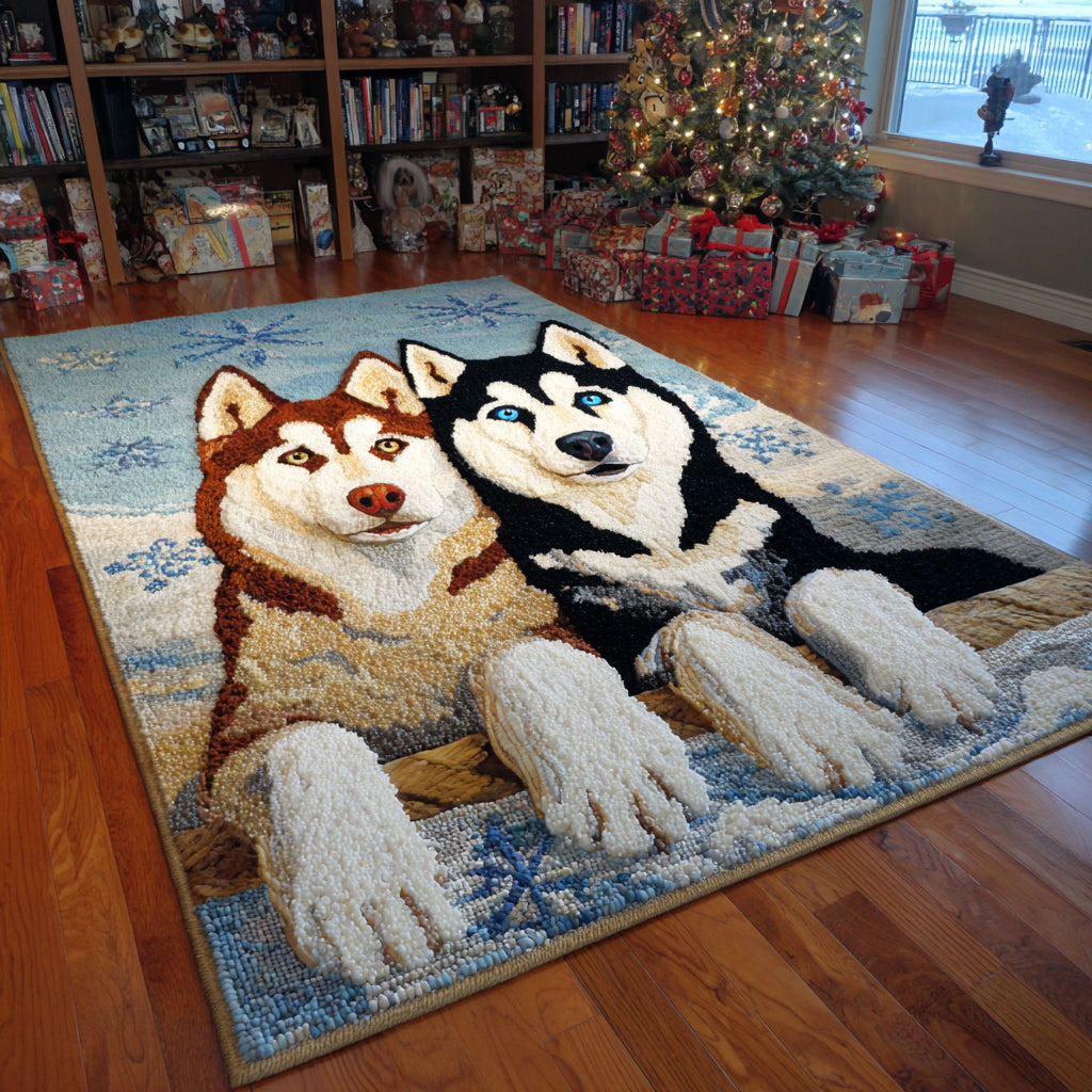Husky Snowfall Pair area rug in a living room
