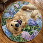 Hydrangea Hug Round Mat Rug - washable non-slip printed rug