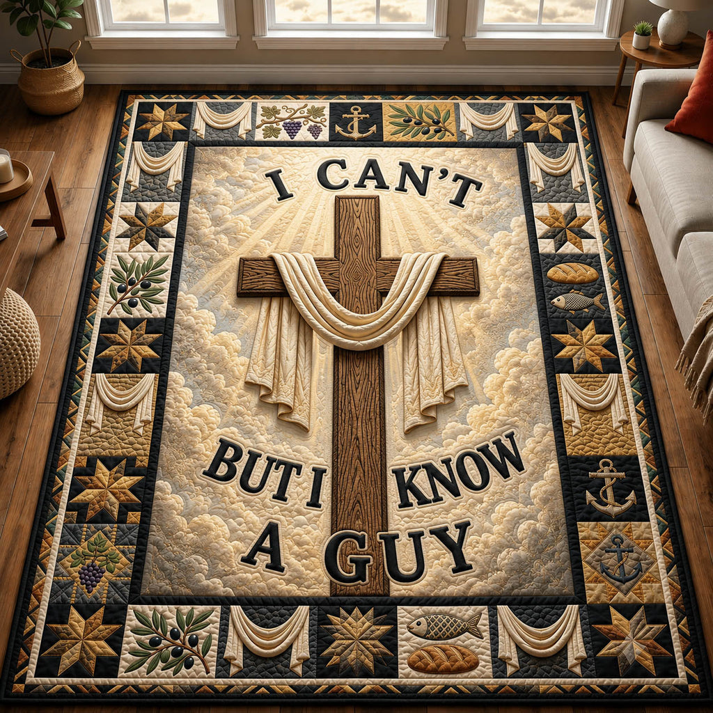 I Can't But I Know A Guy area rug in a living room