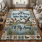 I’ll Fly Away area rug in a living room