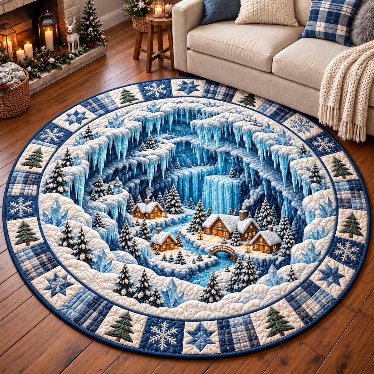 Ice Canyon Village Round Mat Rug - Nature Design | Serene Home Decor - washable non-slip printed rug